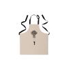 Untitled design - New Trend Beige apron with black neck and waist ties, printed with a whimsical figure whose head is a bouquet of flowers.