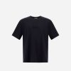 Black short-sleeve T-shirt with a small Herno logo on the chest, front view of a plain black tee