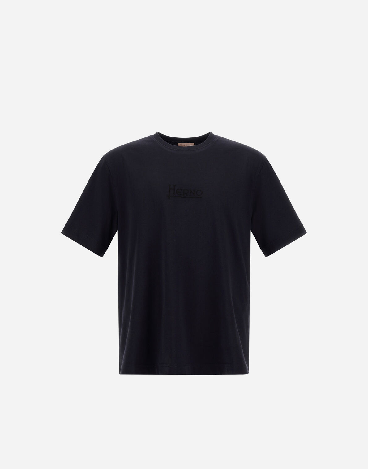 IMG_2165 - New Trend Black short-sleeve T-shirt with a small Herno logo on the chest, front view of a plain black tee