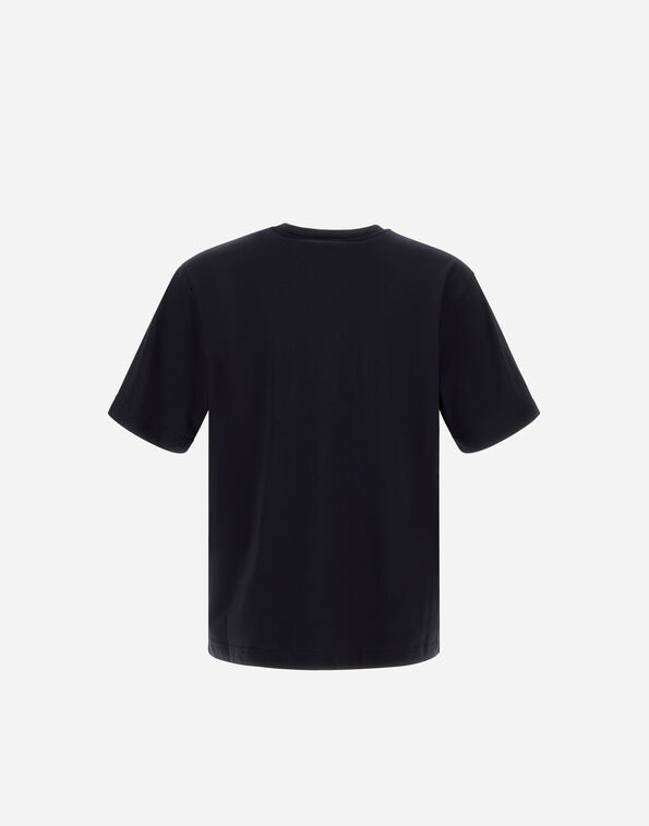 Back view of a plain black short-sleeve T-shirt against a light background, no visible logos