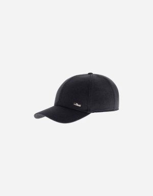 Dark gray baseball cap with a curved brim and a small metal logo on the front, shown from the side