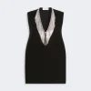 IMG_3107 - New Trend Black sleeveless mini dress with a silver beaded fringe V-neck embellishment at the front.