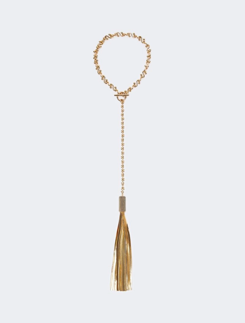 IMG_3108 - New Trend Gold-toned circular chain choker with a long gold tassel pendant