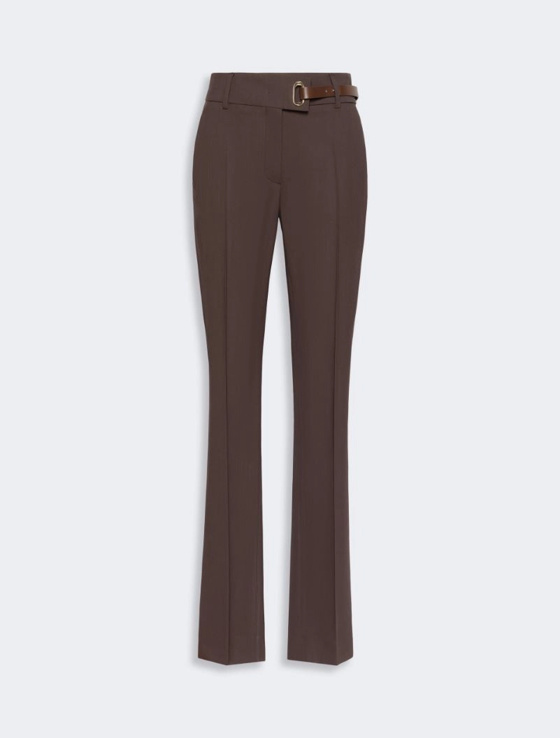 IMG_3131 - New Trend Brown tailored dress pants with a matching belt and gold buckle; straight-leg with a front crease offering a polished look
