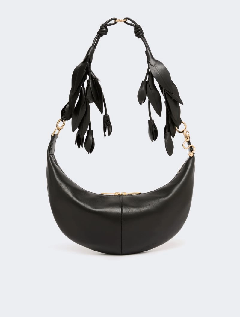 IMG_3161 - New Trend Black crescent-shaped leather handbag with gold hardware and decorative leaf-strap handles