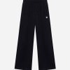 Black wide-leg jogger pants with a drawstring waist and two front pockets, small letter N logo on the thigh area