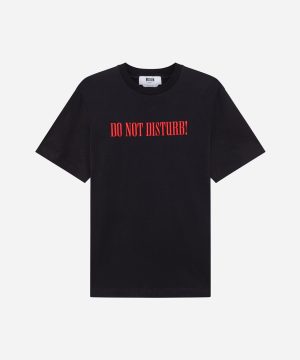 Black short-sleeve T-shirt with a bold red 'DO NOT DISTURB!' slogan center front.