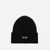 IMG_3270 - New Trend Black knit beanie with folded cuff and white 'MSGM' logo on front.
