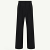 Black tailored wide-leg trousers with pleated front and belt loops, front view.