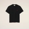 Black crew-neck T-shirt with a small red heart and an A emblem on the left chest area.