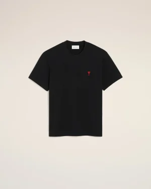 Black crew-neck T-shirt with a small red heart and an A emblem on the left chest area.