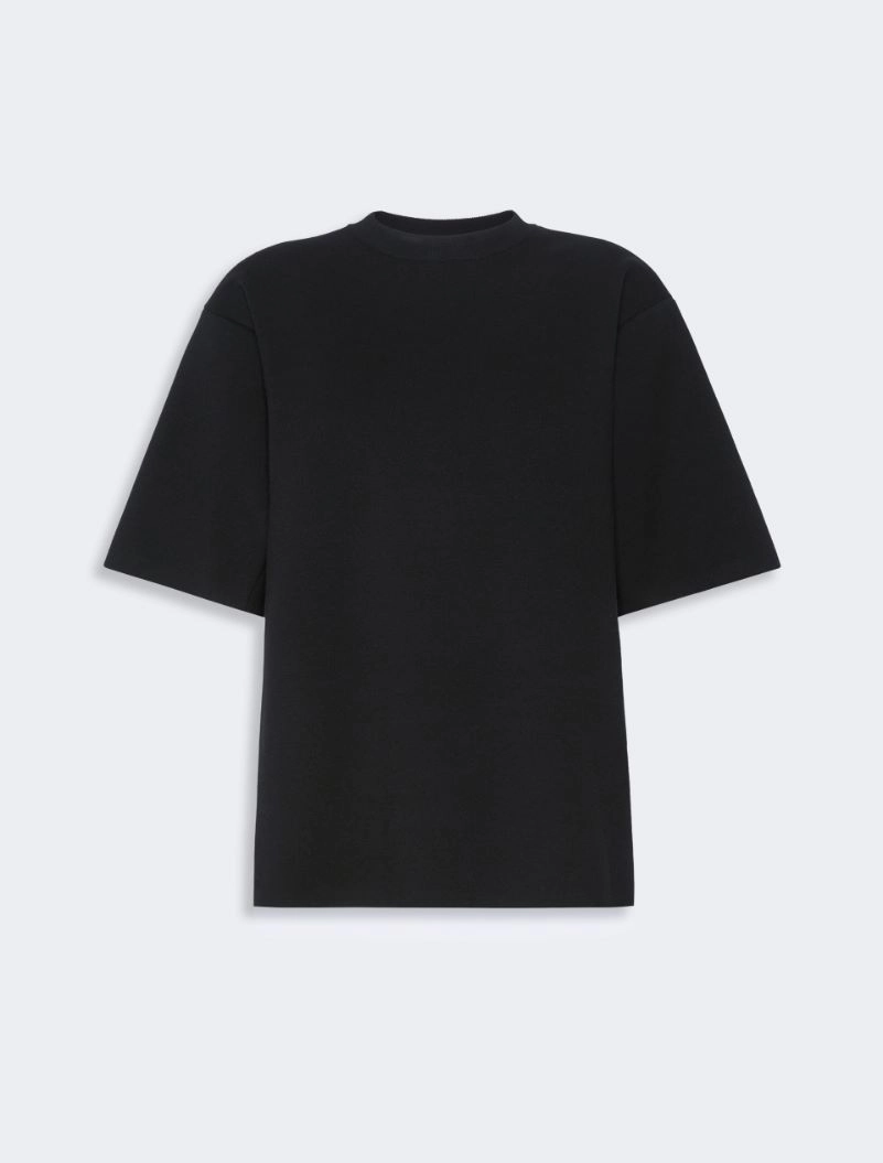 IMG_3705 - New Trend Black short-sleeve crewneck T-shirt on a light background, showing a relaxed fit and minimal design.