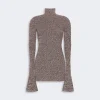 IMG_3712 - New Trend Brown speckled knit turtleneck sweater with long sleeves, form-fitting form.