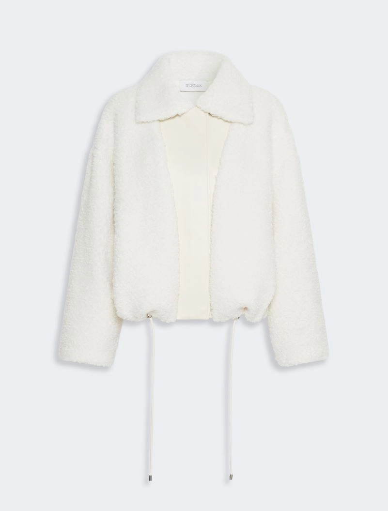 IMG_3772 - New Trend White faux-sherpa jacket with a wide collar and drawstrings, cropped length for a cozy, oversized look