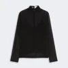 IMG_3778 - New Trend Black sheer blouse with long sleeves and a high neckline (stand collar).
