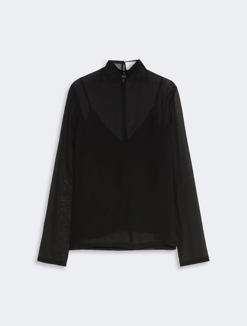 IMG_3778 - New Trend Black sheer blouse with long sleeves and a high neckline (stand collar).