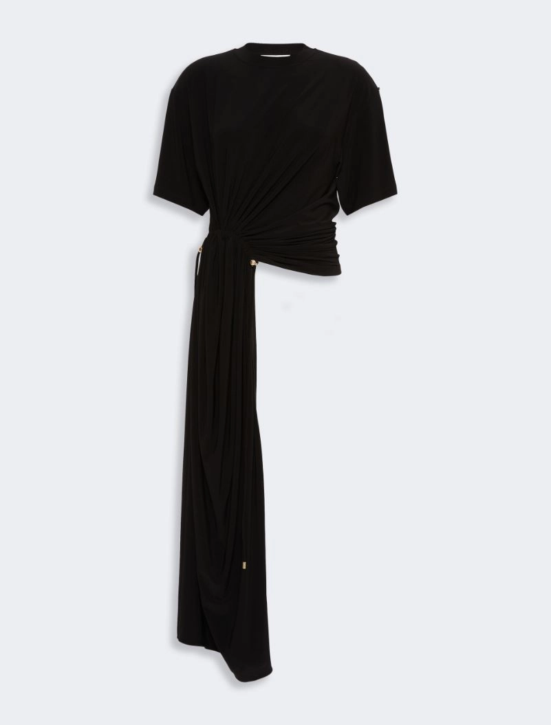 IMG_3784 - New Trend Black draped maxi dress with a twisted waist knot and short sleeves. (Informative product image)