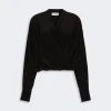 IMG_3806 - New Trend Black wrap blouse with V-neck, long sleeves, and gathered waist