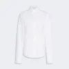 IMG_3812 - New Trend White button-down shirt with long sleeves and curved hem, on a light background (product image).