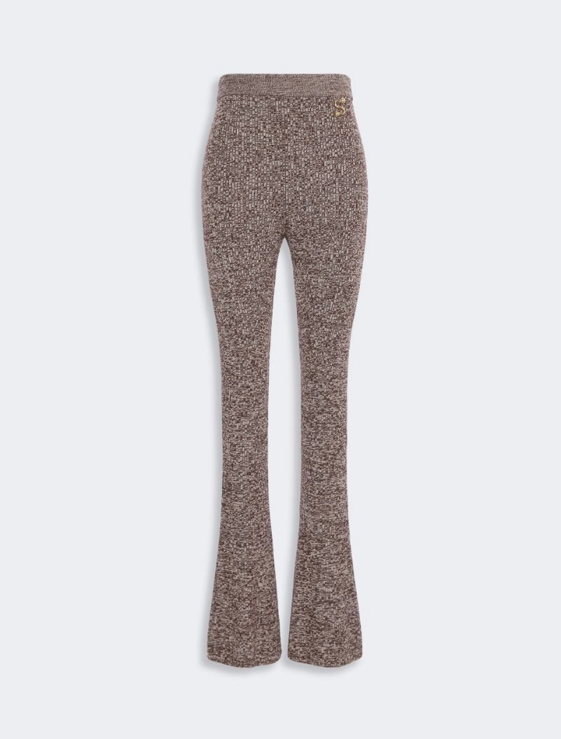 IMG_3845 - New Trend Brown heathered knit bell-bottom trousers with a high waistband and flared legs, textured fabric detail visible.