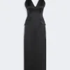 IMG_3851 - New Trend Black halter-neck maxi dress with a deep V neckline and side pockets at hip level.