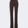 IMG_3878 - New Trend Brown tailored dress pants with a flat front and high waistband from the front view for a polished look.