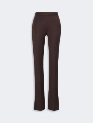 Brown tailored dress pants with a flat front and high waistband from the front view for a polished look.