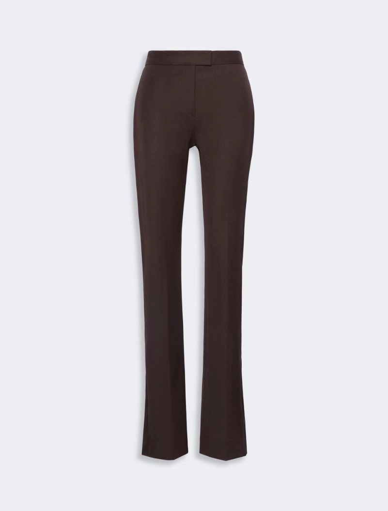 IMG_3878 - New Trend Brown tailored dress pants with a flat front and high waistband from the front view for a polished look.