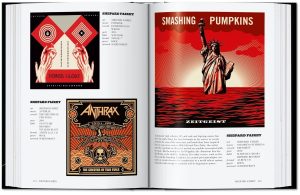 Open book spread with three album covers: Power Glory, Anthrax The Greater of Two Evils, and Smashing Pumpkins Zeitgeist.