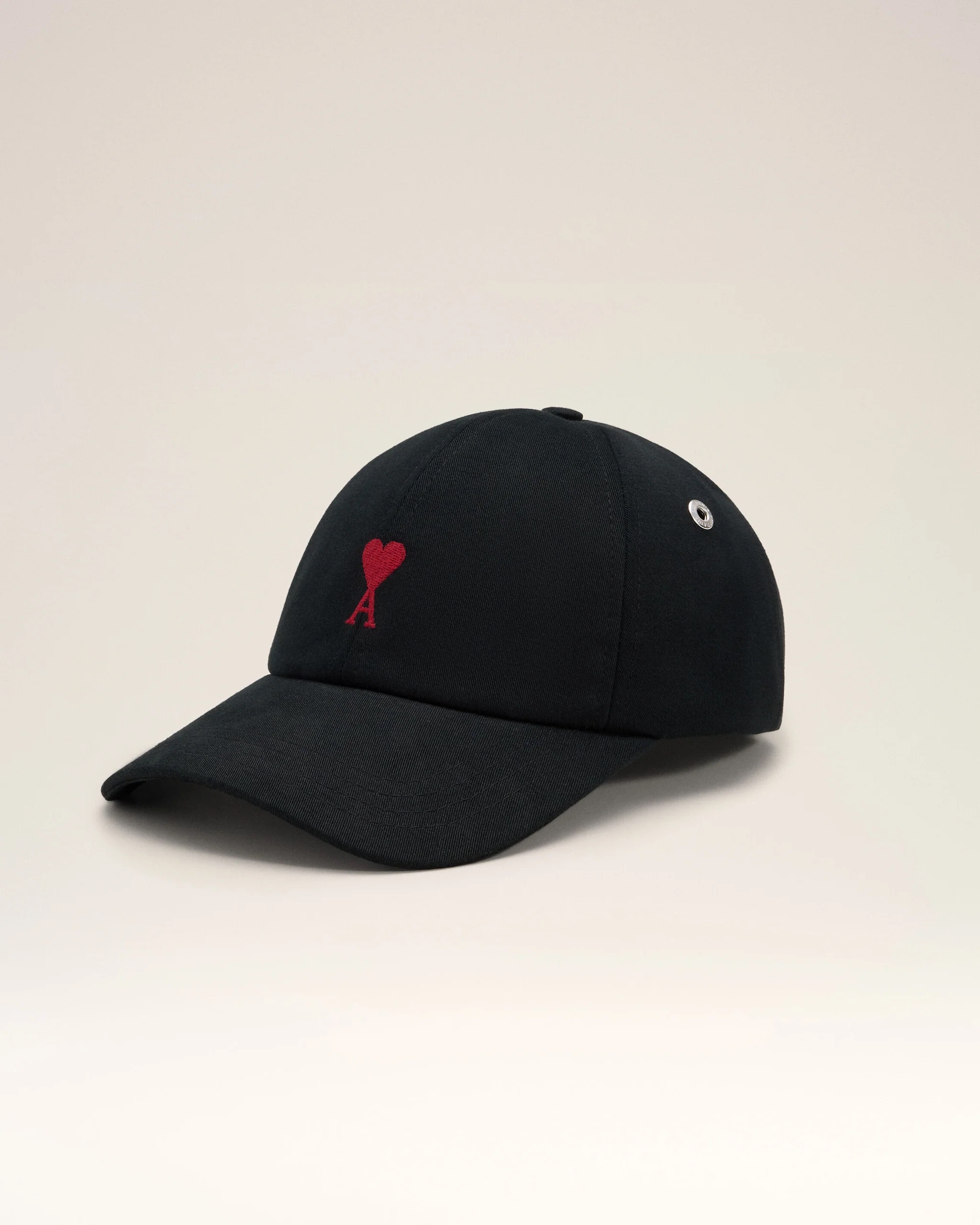 Image 144 - New Trend Black baseball cap with a small red heart and the letter A embroidered on the front panel.