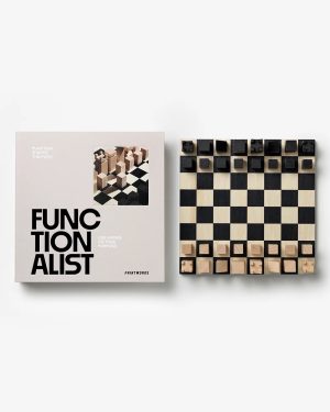 Boxed product labeled FUNCTIONALIST with a small inset image of wooden blocks on a checkered board alongside a larger wooden chessboard.
