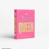Bright pink box with large gold 'QUEEN' text and a rhinestone 'Juicy' logo, crown above, on a white background; Juicy Couture x PRINTWORKS branding on the bottom edge on the box side.
