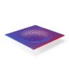 Abstract 3D wave made of blue and red triangular prisms on a white background.