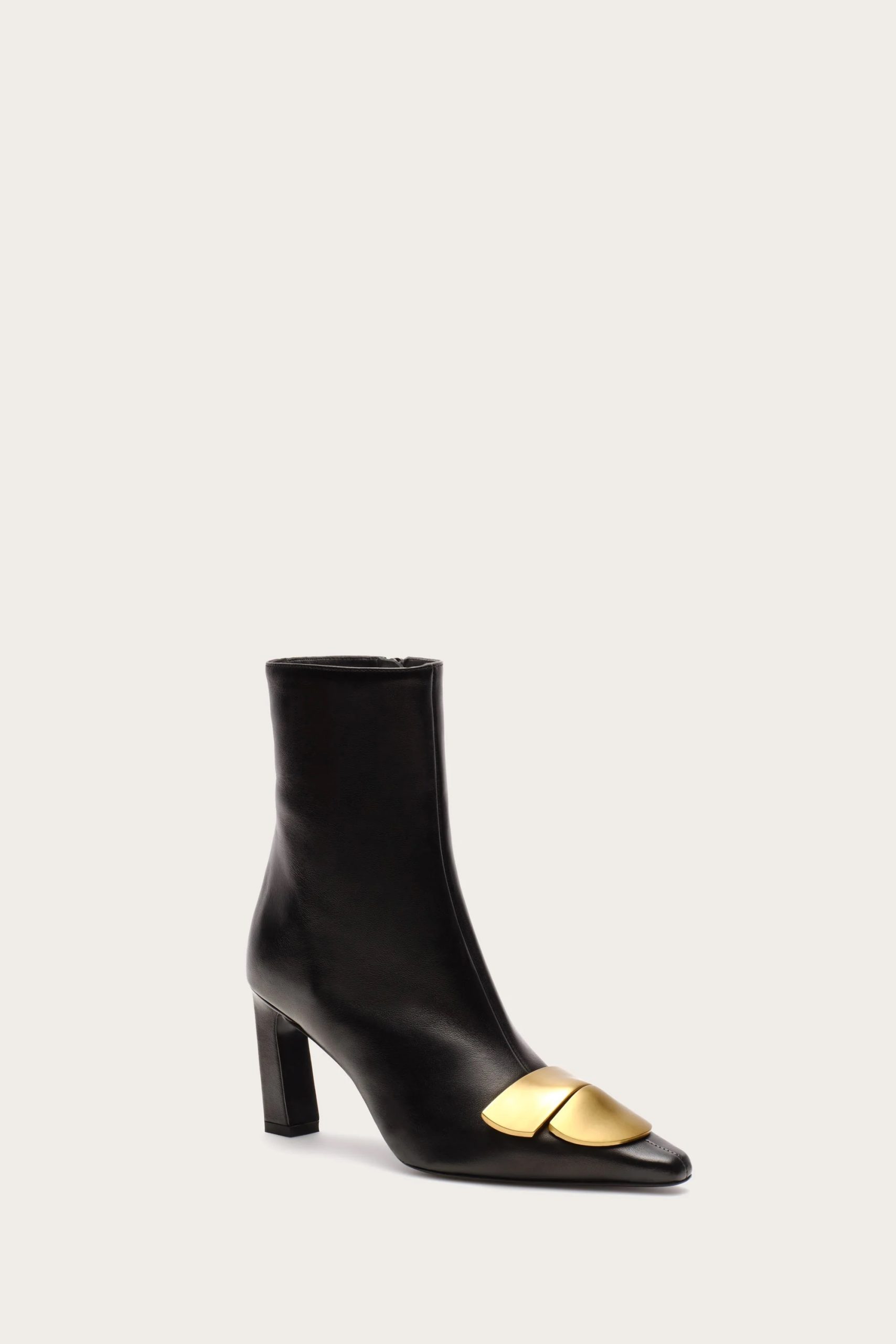 Image 515 - New Trend Black knee-high/ankle boot with a chunky heel and a gold-tone buckle detail on the vamp