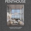 Cover image advertising penthouse apartments showing a spacious living room with floor-to-ceiling windows and a chandelier in a city view setting.